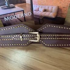 Cinto retro feminino largo Couro Bordado com Rebite VANESSA