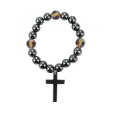 Pulseira Terço Contas Preta Sagrado Coração De Jesus 6cm