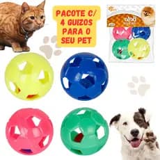 Kit 4 Bola Bolinha com Sinos Guizo Brinquedo para Gato de Estimação Pet Interativo