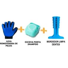 Kit Higiene Esponja De Silicone Para Banho Com Dispenser + Luva + Mordedo Porta Dente Remove Tártaro