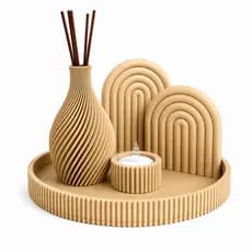 Kit Decorativo Moderno para Sala e Casa – Bandeja, Vaso, Porta-Vela e Difusor Minimalista
