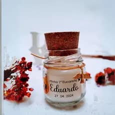 30 Kit de Madrinha de Consagração - Vela Aromática em Pote de Vidro com Tampa de Rolha - Espírito Santo