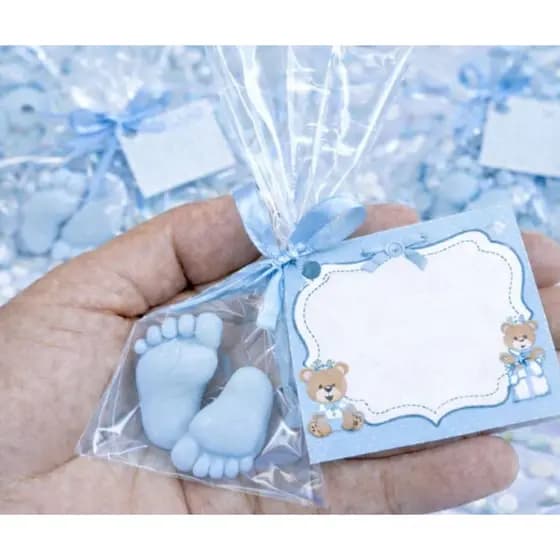 20 Mini Pezinhos de Sabonete para Chá de Bebê com Tag’s Personalizadas 10 pares