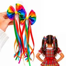 Kit 2 Laços de Cabelo Traje Festa Junina Julhina Colorido São João Rabo de Cavalo Maria Chiquinha
