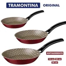 Frigideira Antiaderente 16 20 ou 24cm Tramontina Turim com Textura Paris Starflon Max Vermelha