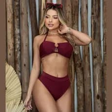 Biquini Feminino Hot Pants Biquíni Argola Amarrar Cintura Alta Praia