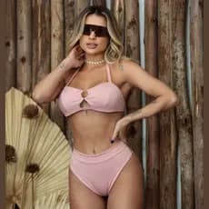 Biquíni Feminino Hot Pant Argola Calcinha Cintura Alta Praia
