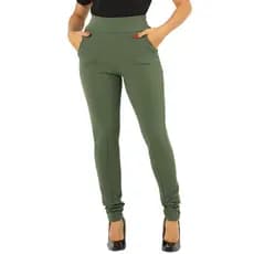 Calça Social Malha Crepe Cintura Alta Feminina Bolso Skinny