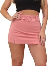 Short Saia Feminino Com Cinto Forrado Shorts Curto Bermuda Sainha Cintura Alta