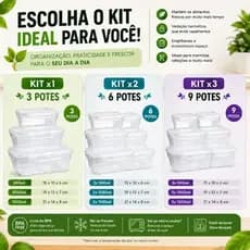 Kit 3|6|9 Potes Herméticos Trava e Vedação Silicone 500ml, 1L e 1,5L Ideal para Geladeira Marmita