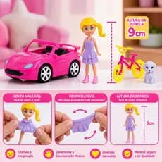 Brinquedo Infantil Mini Carrinho Boneca Judy com Acessórios e Pet