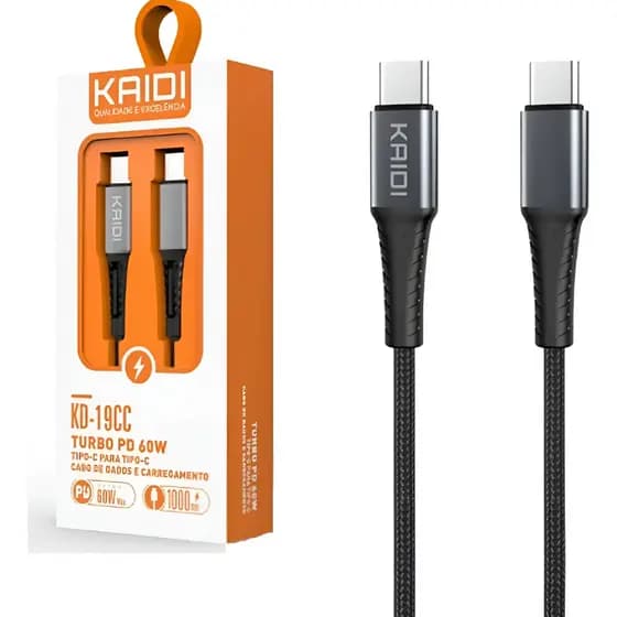 Cabo Tipo C para Tipo C KD-19CC PD Turbo 60W Carregamento Rápido Seguro e Alta Qualidade