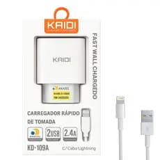 Carregador de Tomada Kaidi KD-109A para iPhone com Cabo Rápido Premium Seguro e Alta Durabilidade
