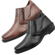 Kit 02 Pares Bota Masculina Confort Casual Marrom e Preta Casual Confortável Zíper Laterais