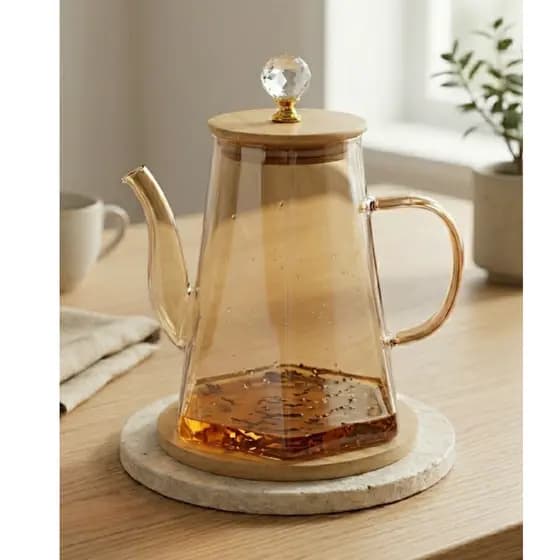 Chaleira Ambar de Vidro Borossilicato 900ml, Chaleira Café Chá Vidro Ambar – Ruvolo