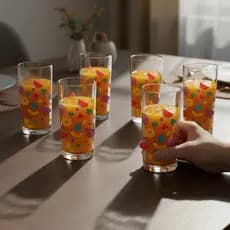 Jogo de Copos Fruits 2 Copo de Vidro Multiuso Long Drink 6 Peças Estampa Frutas, 225ml - Ruvolo
