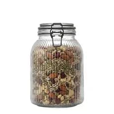 Pote Hermético Vidro Canelado Trava Aço Preto 2000ml, Porta Mantimentos Hermético - Ruvolo