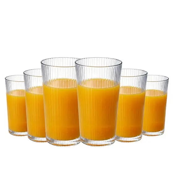 Jogo 6 Copos Vidro Canelado Long Drink 220ml Vidro Resistente Suco, Kit 6 Copos de Vidro – Ruvolo