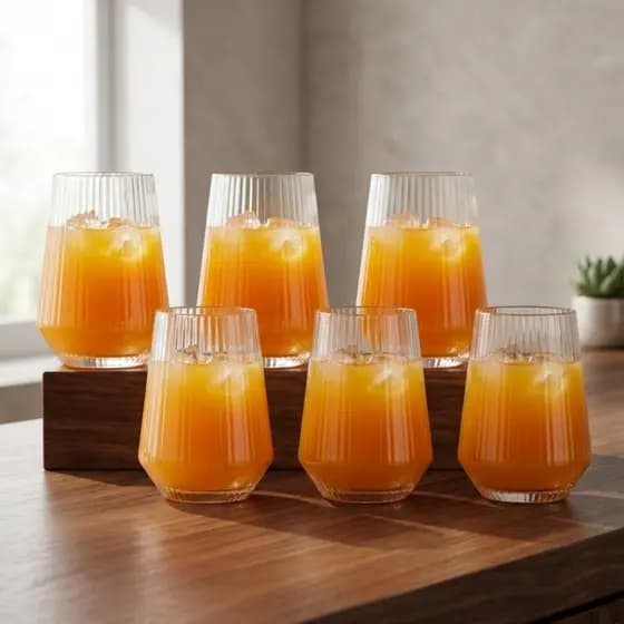 Copo de Vidro Canelado Long Diamante 400ml, Jogo de Copos de Vidro 6pcs – Ruvolo
