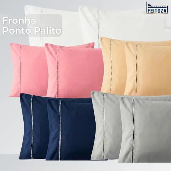 Kit Fronhas 400 Fios Capa Para Travesseiro Detalhe Ponto Palito Varias Cores Acabamento Premium