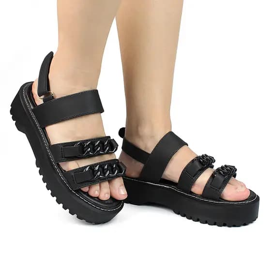 Sandália Feminina Plataforma Tratorada Birken Papete Corrente Moda Casual
