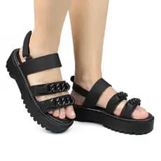 Sandália Feminina Plataforma Tratorada Birken Papete Corrente Moda Casual