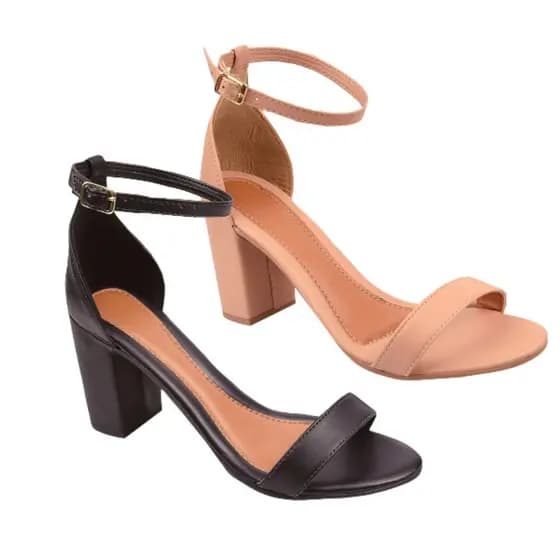 Kit 2 Pares Sandália Feminina Madale Salto Alto Grosso Preta Nude Elegante Moda Festa