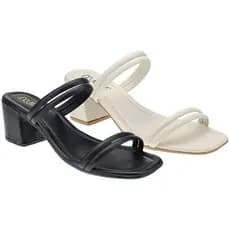 Kit 2 Pares Sandália Feminina Madale Tamanco Salto Médio Tiras Confortável Moda Casual