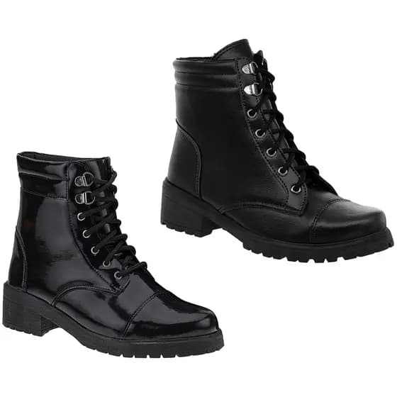 Kit 2 Pares Bota Coturno Feminina Madale Salto Baixo Aplicação Metal Estilo Casual