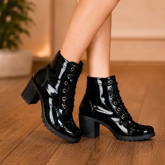 Bota Coturno Feminina Madale Cano Curto Salto Grosso Confortável Estilo Casual