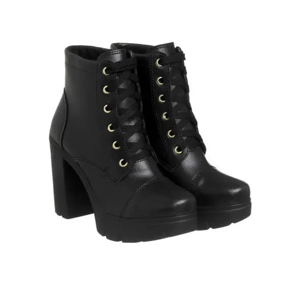 Bota Coturno Feminina Salto Alto Tratorada Confortável Estilo Casual