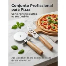 Kit Cortador De Pizza BOLO Em Inox Cabo Madeira