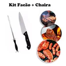 Churrasco Conjunto Facão e Chaira ( Amolador ) Inox - 29 Cm