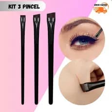 Kit Pincel Profissional Chanfrado Design Sobrancelha Henna Delineador Cerdas Macias