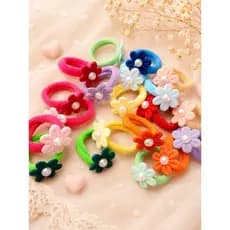 Kit 10 Xuxinhas Infantil Flor Colorida | Elástico de Cabelo Bebê Menina Maria Chiquinha