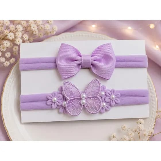 Kit 2 Tiara Faixinhas De Bebê Menina Laço RN