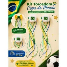 Kit com 2 Xuxinhas no Bico de Pato Infantil Copa do Mundo Brasil com Fitilho para Cabelo Torcedora