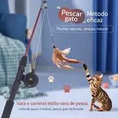 Brinquedo Varinha de Pesca para Gato com Pena e Sino, Brinquedo Interativo com Haste Longa Ajustável