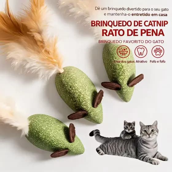 Kit de 2/4/6 Brinquedo para Gatos em Formato de Rato com Catnip, Matatabi e Penas, Antiestresse