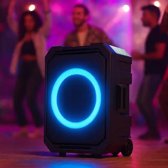 Caixa de Som Portátil 200W Bluetooth Hi-Fi Som 360° IPX4 Rádio FM Microfone Controle Remoto