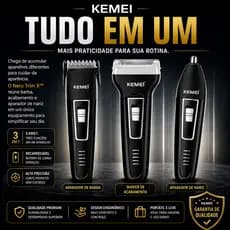 Aparador de Barba e Pelos Barbeador 3 em 1 Recarregável Bivolt
