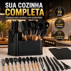 Kit Utensílios Cozinha 19 Peças Silicone Com Suporte