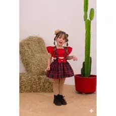 Conjunto infantil Salopete xadrez,Moda blogueirinha meninad