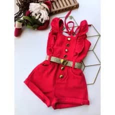Macacão Jardineira vermelho jeans 10/12/14/16 anos,Moda blogueirinha infantil menina