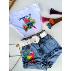 Conjunto infantil arara Short jeans e Blusa croped ,Moda Blogueirinha menina