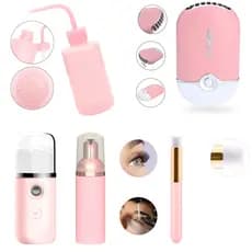 Kit Extensão Limpeza Cílios Nano Umidificador e Ventilador USB Frasco Pump Pincel Limpeza Pisseta
