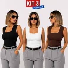 Kit 3 Blusa Feminina Decote Quadrado Reto Em Suplex Lançamento Verão Regata Top Envio Imediato