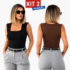 Kit 2 Regata Feminina Suplex Básica Blusinha Lisa Decode Quadrado Lançamento Verão Top Envio em 24H