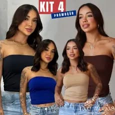 Kit 4 Cropped Top Faixa Suplex Premium Tomara Que Caia Feminino Tubinho Moda Blogueira Tamanho Único