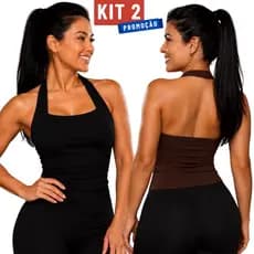 KIT 2 Top Halter Feminino Regata Frente Única Blusa Costas Nuas Moda Academia Blogueira Casual